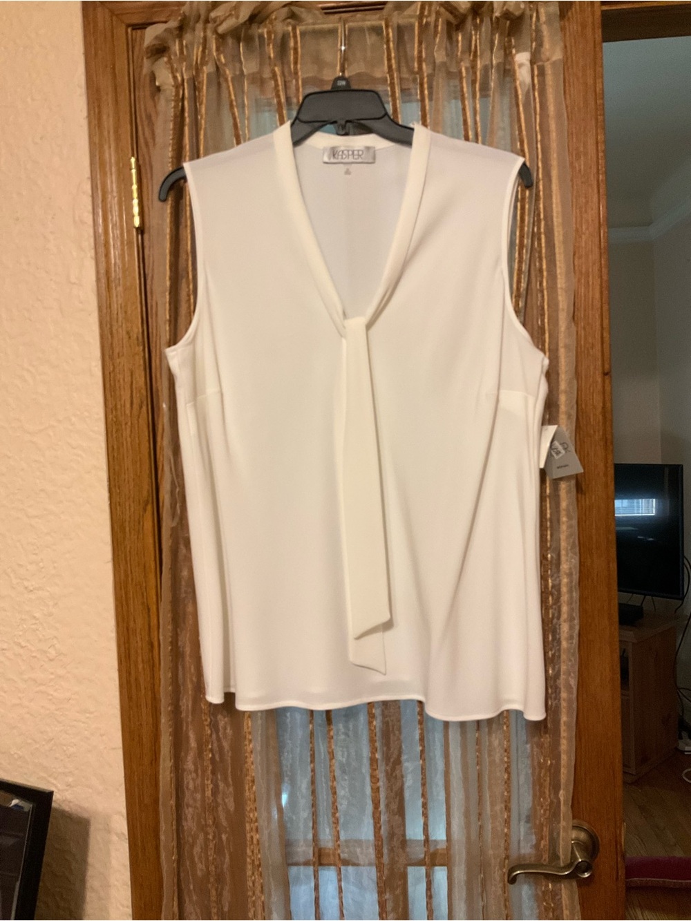 Kasper Cream Sleeveless Tie-Neck Blouse